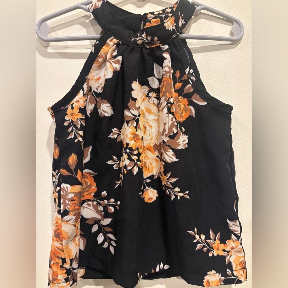 Floral Halter Neck Top - Black and Orange